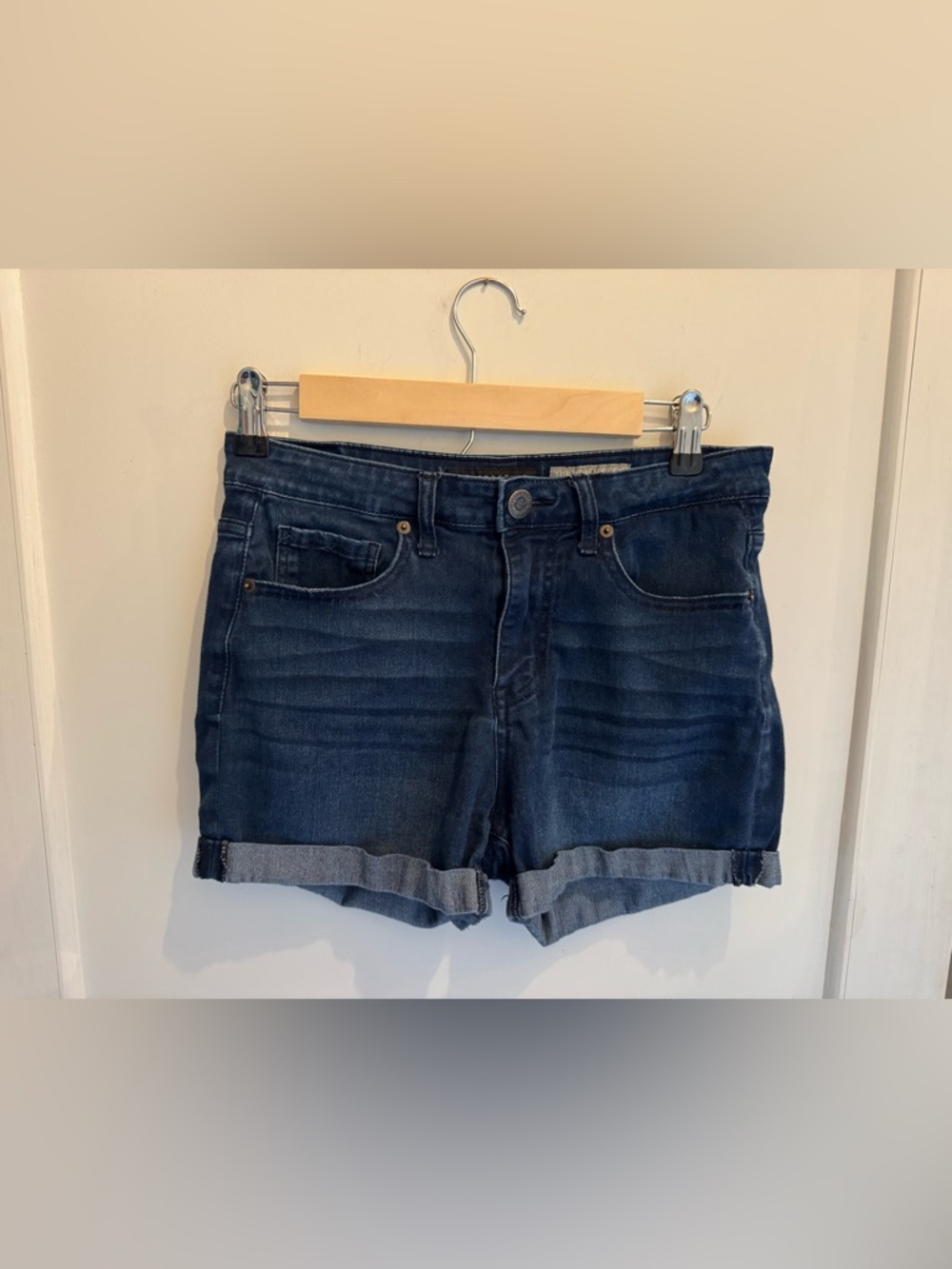 Aeropostale Dark Blue Denim High Waisted Midi Cuffed Women’s Shorts